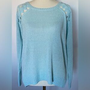 NEW w/TAGS Hayden light blue woven braided shoulder crochet back sweater Medium